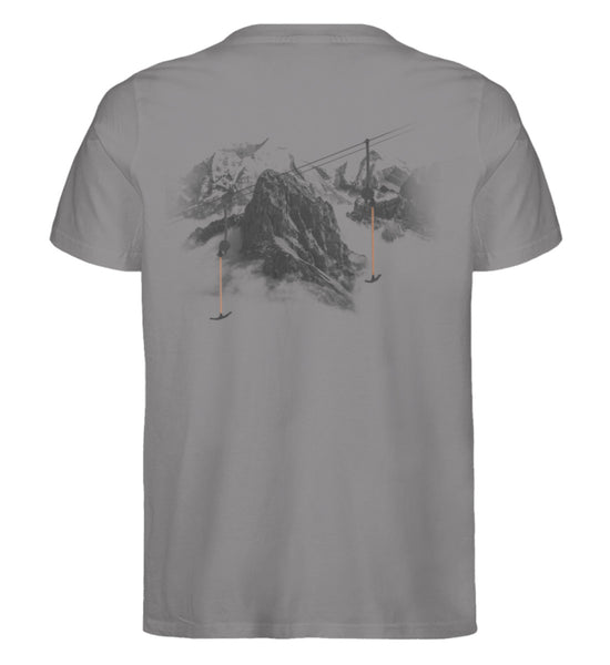 "Peaks" Herren Backprint Shirt von ANKERLIFT© in der Farbe Mid Heather Grey für Skifahrer und Wintersportler.