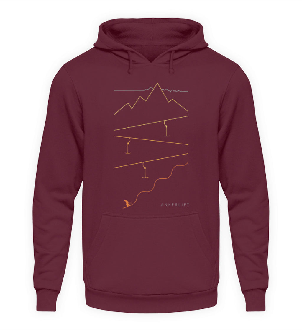 "Tiefschnee" Unisex Hoodie in der Farbe Burgundy von ANKERLIFT für Wintersportler