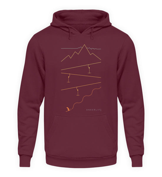 "Tiefschnee" Unisex Hoodie in der Farbe Burgundy von ANKERLIFT für Wintersportler