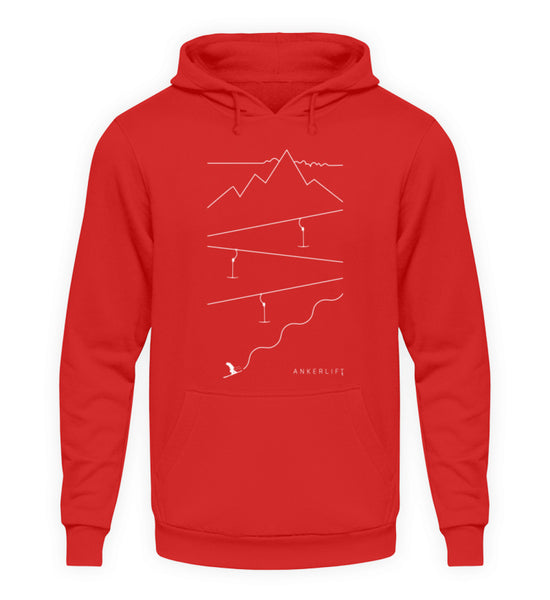 "Spuren" Unisex Hoodie in der Farbe Fire Red von ANKERLIFT für Wintersportler